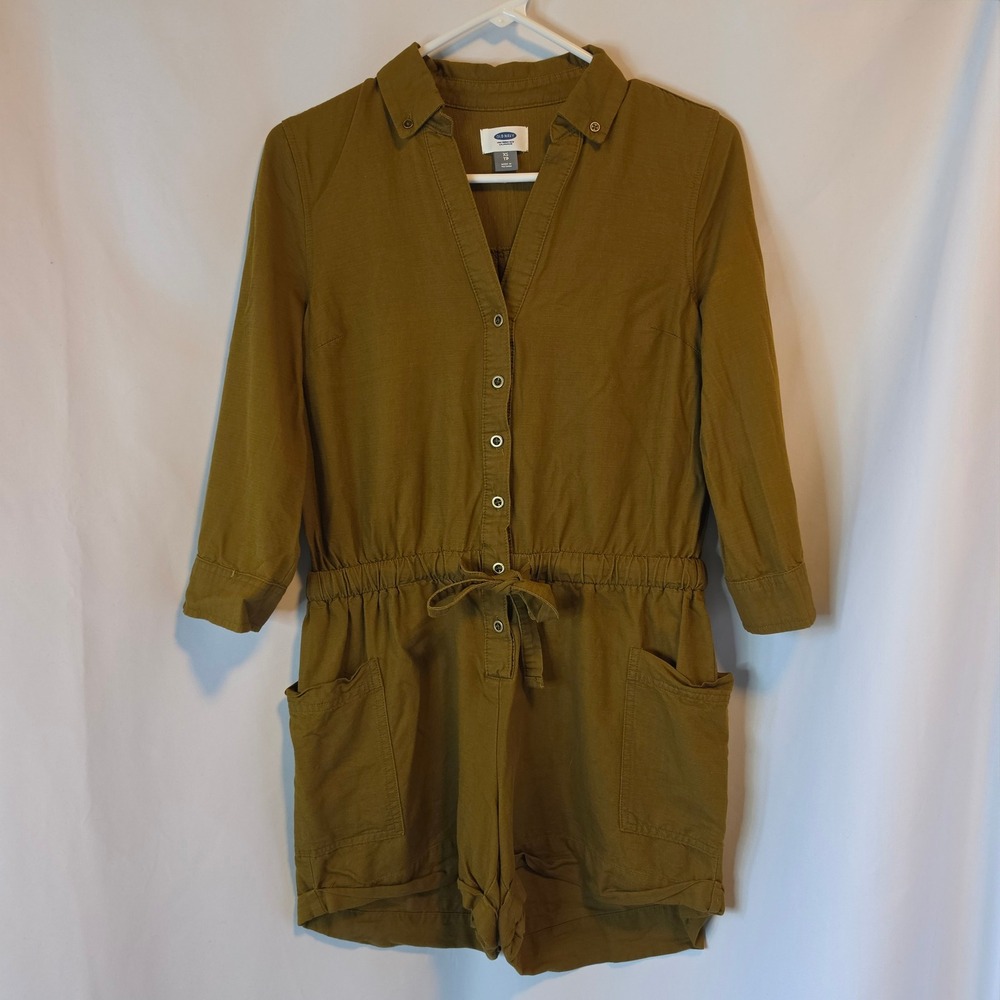 Old Navy Romper XS‎ Olive Green Utility Safari Gorpcore 3/4 Sleeve Button Earthy
